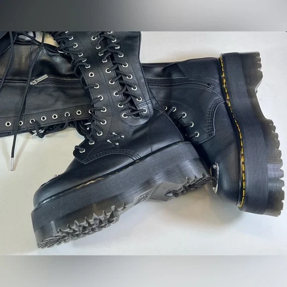 🆕Dr. Martens 28 Eye Extreme MAX Virginia Leather Knee High Boots In Black Size:8 - Picture 10 of 16